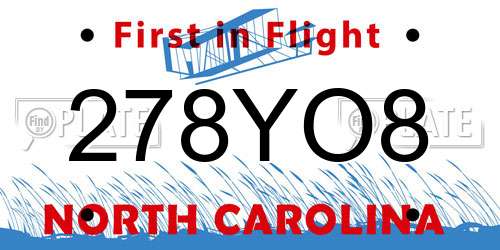 278YO8 North Carolina License Plate