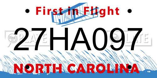 27HA097 North Carolina License Plate