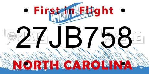 27JB758 North Carolina License Plate