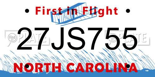 27JS755 North Carolina License Plate