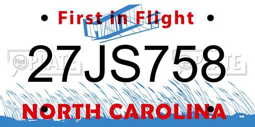 27JS758 North Carolina License Plate
