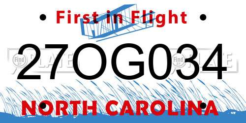 27OG034 North Carolina License Plate