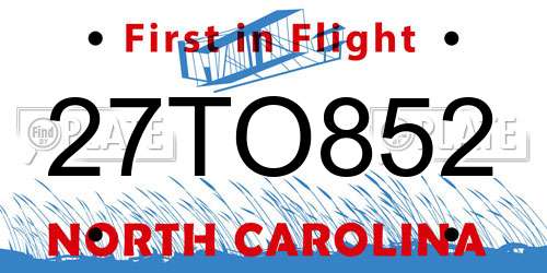 27TO852 North Carolina License Plate