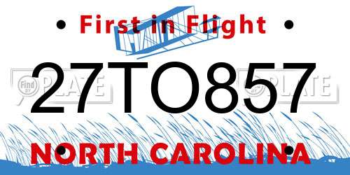 27TO857 North Carolina License Plate