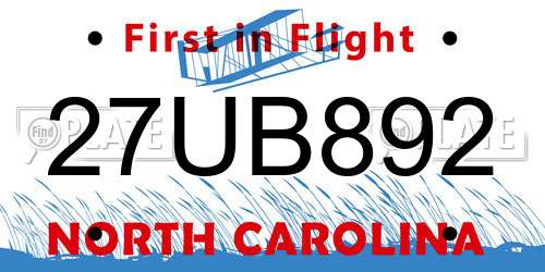 27UB892 North Carolina License Plate