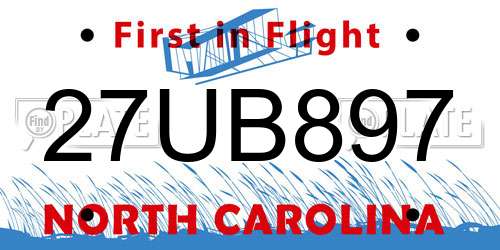 27UB897 North Carolina License Plate
