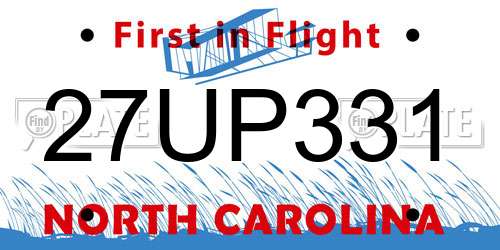 27UP331 North Carolina License Plate