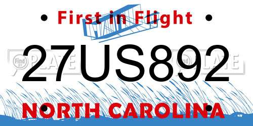 27US892 North Carolina License Plate