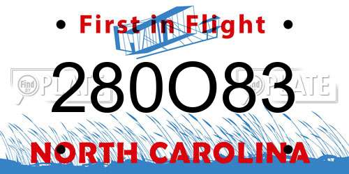 280O83 North Carolina License Plate