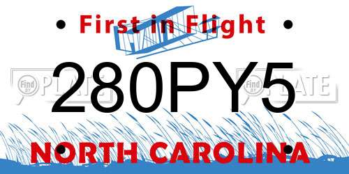 280PY5 North Carolina License Plate
