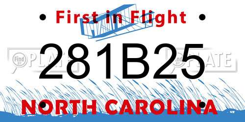 281B25 North Carolina License Plate