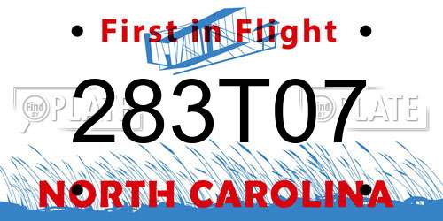 283T07 North Carolina License Plate