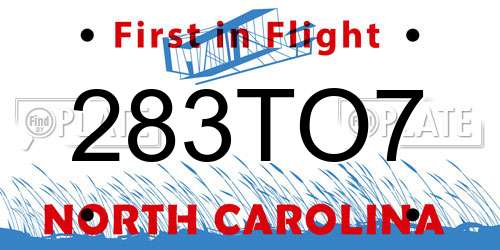 283TO7 North Carolina License Plate