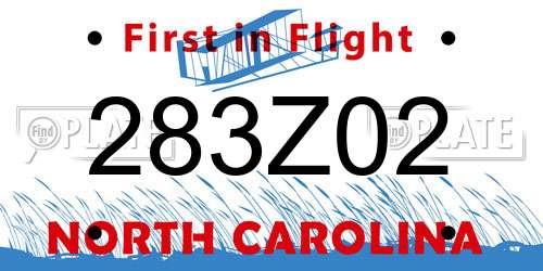 283Z02 North Carolina License Plate