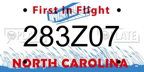 283Z07 North Carolina License Plate