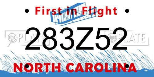 283Z52 North Carolina License Plate