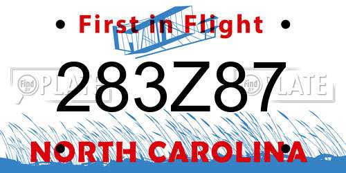 283Z87 North Carolina License Plate