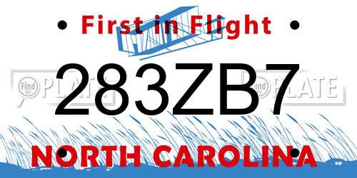 283ZB7 North Carolina License Plate
