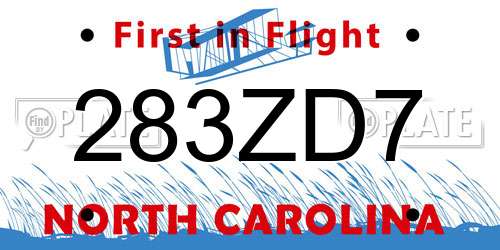 283ZD7 North Carolina License Plate