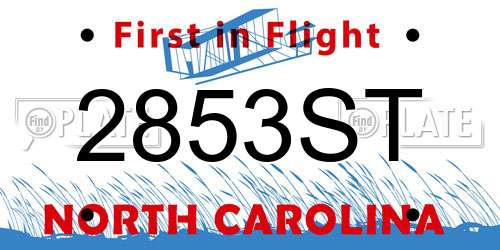 2853ST North Carolina License Plate