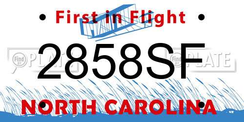 2858SF North Carolina License Plate