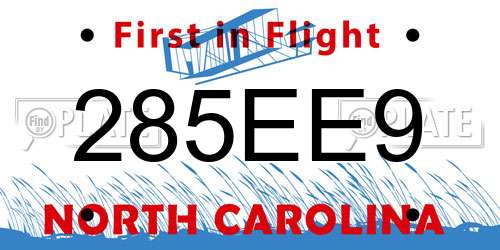 285EE9 North Carolina License Plate