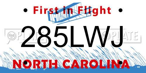 285LWJ North Carolina License Plate