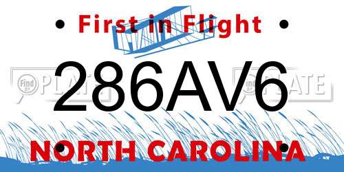 286AV6 North Carolina License Plate