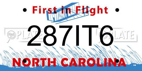 287IT6 North Carolina License Plate
