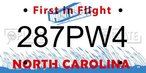 287PW4 North Carolina License Plate