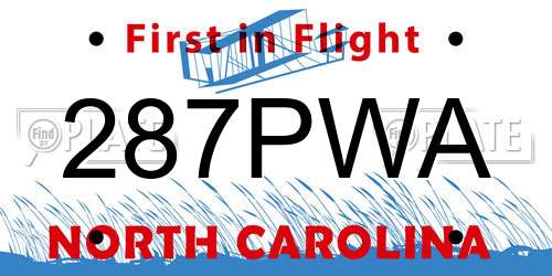 287PWA North Carolina License Plate