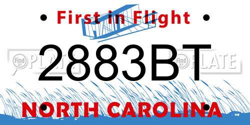 2883BT North Carolina License Plate