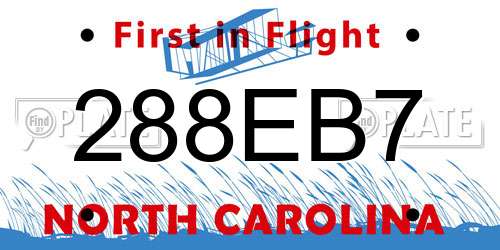 288EB7 North Carolina License Plate