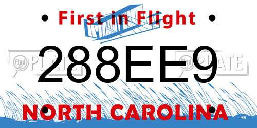 288EE9 North Carolina License Plate
