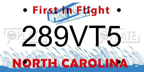 289VT5 North Carolina License Plate