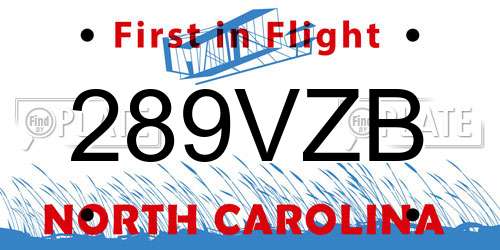 289VZB North Carolina License Plate