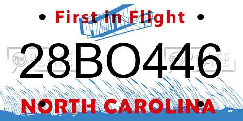 28BO446 North Carolina License Plate
