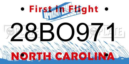 28BO971 North Carolina License Plate