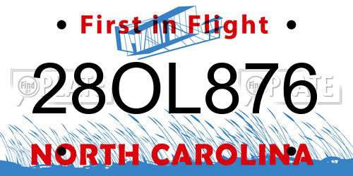 28OL876 North Carolina License Plate