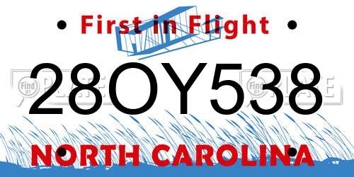 28OY538 North Carolina License Plate