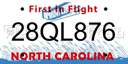 28QL876 North Carolina License Plate