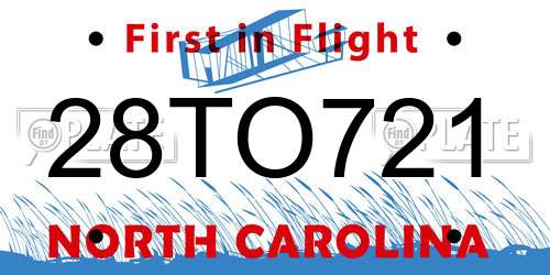 28TO721 North Carolina License Plate