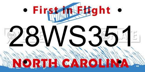 28WS351 North Carolina License Plate
