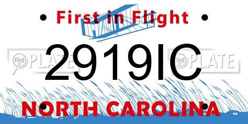 2919IC North Carolina License Plate