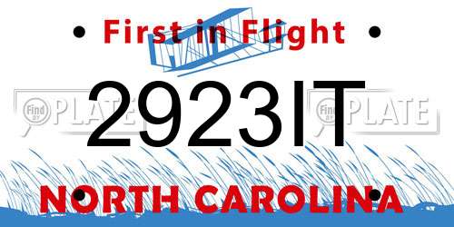 2923IT North Carolina License Plate