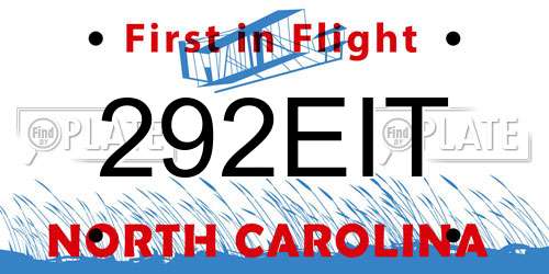 292EIT North Carolina License Plate