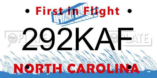 292KAF North Carolina License Plate