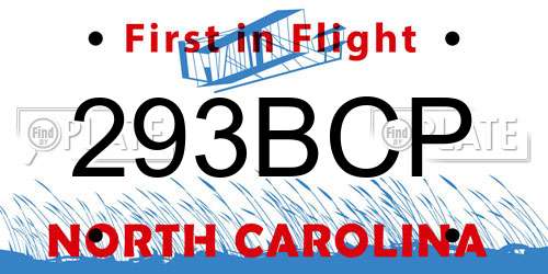 293BCP North Carolina License Plate