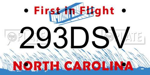 293DSV North Carolina License Plate