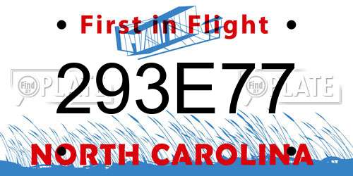 293E77 North Carolina License Plate